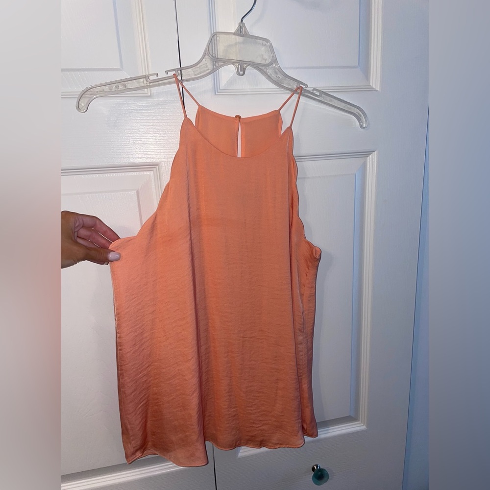 Francesca’s Naked Zebra brand scalloped detail orange tank, size small